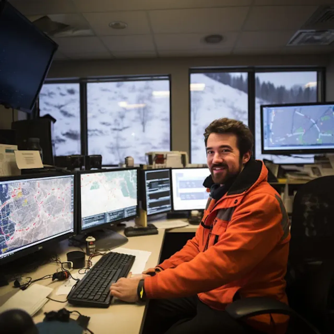 Dispatcher for snow removal routing snow plows through the city via GPS Tracking