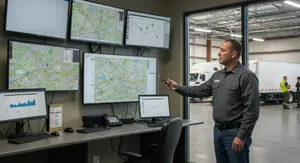 Advanced fleet management dashboard showing route optimization and fuel tracking