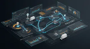 Fleet tracking analytics dashboard showing GPS data and alerts