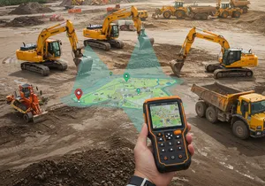 GPS tracking devices mounted on construction fleet equipment
