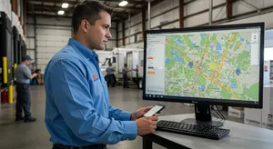 Real-time fleet tracking system showing vehicle locations and GPS tracking data