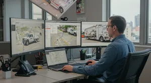Fleet tracking system showing GPS monitoring dashboard with real-time alerts