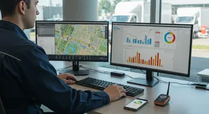 Fleet tracking system showing dispatch and productivity metrics