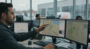 GPS fleet tracking dashboard showing real-time vehicle locations and status updates