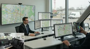GPS fleet tracking system monitoring multiple company vehicles in real-time