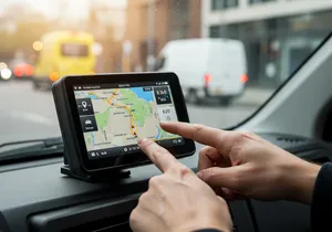 Fleet GPS tracking system showing real-time performance metrics and tracking device status