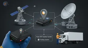 GPS satellite network communicating with fleet vehicles