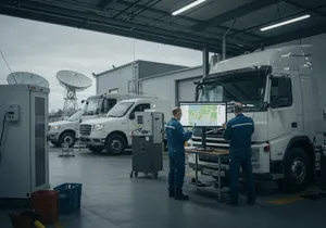 GPS tracking system infrastructure showing fleet management control center