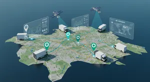 Advanced GPS fleet tracking system dashboard showing real-time vehicle locations and performance metrics