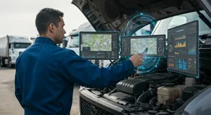 Fleet management maintenance dashboard showing vehicle diagnostics and service schedules