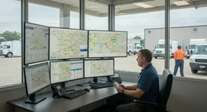 Fleet tracking system showing dispatch and productivity metrics