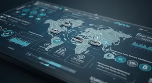 Fleet management system showing vehicle diagnostics and maintenance alerts