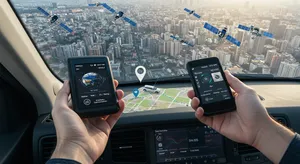Fleet tracking system displaying GPS signal components for vehicle monitoring