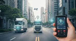 GPS fleet tracking system showing signal transmission for efficient fleet management and dispatch operations