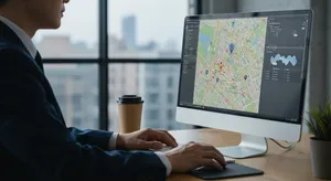 Windows desktop application showing GPS tracking features and navigation tools