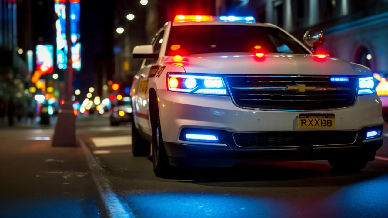 Patrol car parked on the city street protected by GPS location monitoring